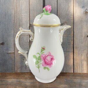 Furstenberg Red Rose Coffee Pot Fine German Porcelain Rose Lid Teapot Carafe VTG